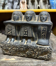 Rare  Egyptian Antiquities Of Black  Statue The Family Group of Three Unique BC picture
