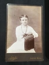 1870-1890’s Girl resting on floating chair arm Cabinet Card Photo Rockland Maine picture
