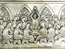 VTG Spanish Deco Last Supper Cast Metal Embossed Relief Wall Hanging Plaque picture