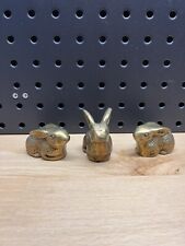Lot Of 3 Brass Bunny Rabbit Figurines One With Ears Up Slight Petina 2” picture