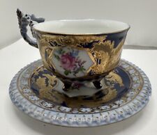Antique Porcelain Cup and Saucer Hand Painted Made in Germany Read Desc chip picture