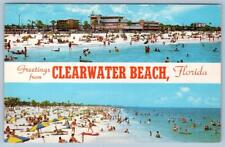 1970 GREETINGS FROM CLEARWATER BEACH FLORIDA 2 VIEWS VINTAGE CHROME POSTCARD picture