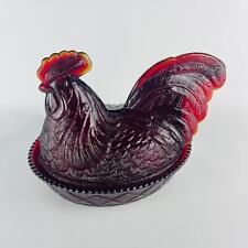Westmoreland Ruby Red Hen on Nest Large Glass Lidded Chicken Bowl Vintage picture