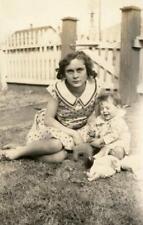 K891 Vtg Photo POLKA DOTTED SISTERS W TOYS DOLL, nice eyes c 1930's picture