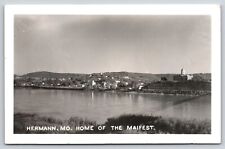 Hermann Missouri~Skyline Across River~Homes~Town~Court House on Hill~1950s RPPC picture