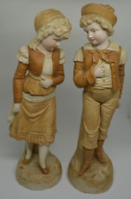 Antique German Rudolstadt? Pair Bisque Statues Siblings Children 13