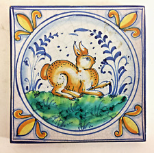 2 Vintage Italian Handpainted Ceramic Animal Tiles picture
