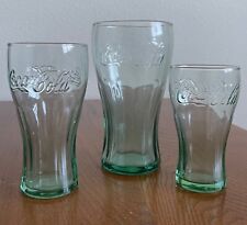 Set of 3 Various Sized Green Tinted Coca Cola Tumbler Glasses --  picture