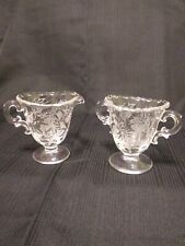 Vintage Fostoria Etched Heather Glass Creamer and Open Sugar Bowl Set  picture