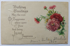Antique 1924 Birthday Greetings Message Colorful Flowers Posted Postcard picture