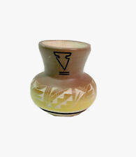 Native American Pottery Vase Miniature Signed Taik Ute USA Pastel Carved picture