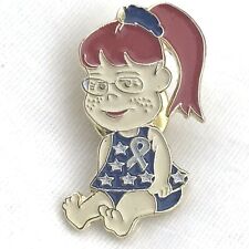 Patriotic Girl USA Pin Red Head Pony Tail Glasses Wearing Ribbon Freckles picture