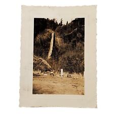 Vtg B&W Original Photo 1940s Found Wahkeena Falls Waterfall Beautiful Snapshot picture