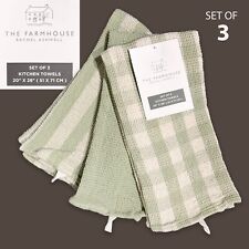 3PK THE FARMHOUSE RACHEL ASHWELL Kitchen Towels Distressed Waffle Assorted Green picture