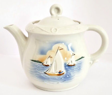 Porcelier China Tea Pot with Lid Nautical Sailboat Made in USA picture