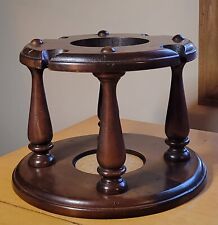 VINTAGE DARK WOOD ROUND 4 PIPE RACK HOLDER STAND & HUMIDOR AREA picture