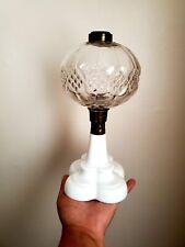 Antique EAPG Milk & Clear Glass Boston Sandwich Oil Lamp 10