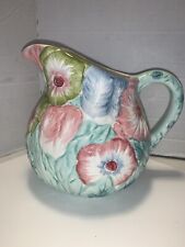 Vintage Majolic porcelain floral pitcher  Marked ND on the bottom Pink Blue picture