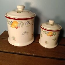 Vintage Jay Import Corelle Abundance Stoneware Canisters, Set Of 2, Rubber Seal picture