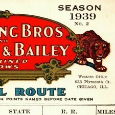 Scarce 1939 Ringling Bros. B&B Circus Route Card DC Baltimore Philadelphia NJ PA picture
