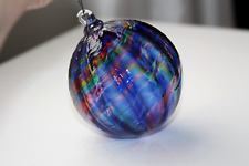 Beautiful Art Glass Christmas Ornament Blue Multi-Color Orb Hand Blown picture