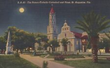 Roman Catholic Cathedral Plaza St Augustine Florida Vintage Linen Postcard picture