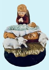 Vintage Christmas Music Box Works Manger Scene Angel Praying Baby Jesus picture