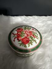 VTG Lefton China Vintage Round Ceramic Christmas Flowers Trinket Or Jewelry Bo picture