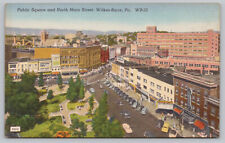 Wilkes Barre Pa Pennsylvania -  Public Square & Theater - Linen Postcard 1940's picture