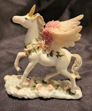 Resin Mythical Flowery Unicorn Pink Glitter Flying Wings  picture