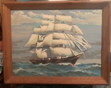 VTG Paint By Numbers Clipper Schooner Ship Nautical Wall Art Decor Mid Century picture