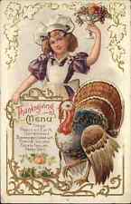 Thanksgiving Children Turkey Gilt Embossed Nash c1910s Postcard picture