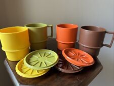 Vintage Tupperware Harvest Colors Stackable Mugs Coaster Lids 1312 1313 picture