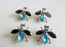 Outstanding Czech Vintage Glass Rhinestone Buttons  Turquoise & Black  FLIES picture