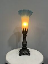 Vintage Style Blue Ombre Mottled Pond Lily Frosted Satin Art Glass Accent Lamp picture