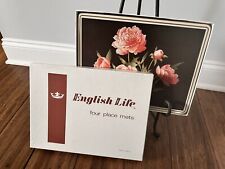 Vintage English Life Set Of 4 Cork Back Placemats Peony Flowers Made in England picture