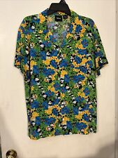 Disney Mickey Mouse Hawaiian Shirt Mens Large Blue Button Up Camp Silky picture