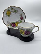Salisbury Pansy Teacup and Saucer, Vintage Fine Bone China Made in England picture