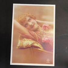 Girl With Roses 1920 Reproduction Postcard Magna Golden Age picture