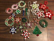 Lot of 25 Vintage Handmade Beaded Christmas Ornaments ~Wreath-Star-Icicles picture