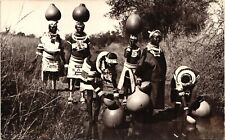 SUDANESE TRIBE real photo postcard rppc ETHNIC NATIVE AFRICANS head balancing picture