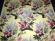 Vtg 50s Cohama Hand Print Fabric Satin Ribbed Texture Aloha Floral 50
