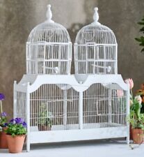 VTG Victorian Cathedral Bird Cage Wooden & Wire White Double Dome Birdhouse picture