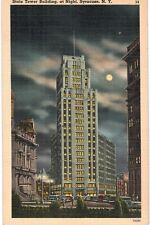 Syracuse State Tower Building At Night Linen 1940 NY  picture