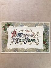 Happy New Year Fancy Writing Holly Berries Germany 1910 Antique Postcard  picture