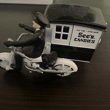 Vintage See's Candies Diecast Motorcycle & Delivery Side Car with Driver picture