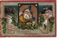 Old World Santa Claus Holding Toys Antique Postcard Germany 1910 Gold Robe picture