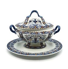Gien France Renaissance Style Faience Large Hand-Painted Tureen With Underplate picture