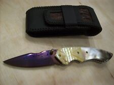 CUSTOM THAILAND KNIFE / Hand Finished Mother of Pearl / Gold Lip Pearl ~Mint New picture