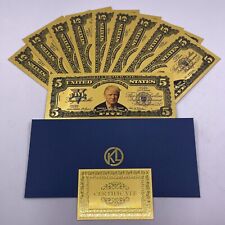10pc President Donald Trump Five Dollar Bill Gold Foil Banknote Gold Certifcate picture
